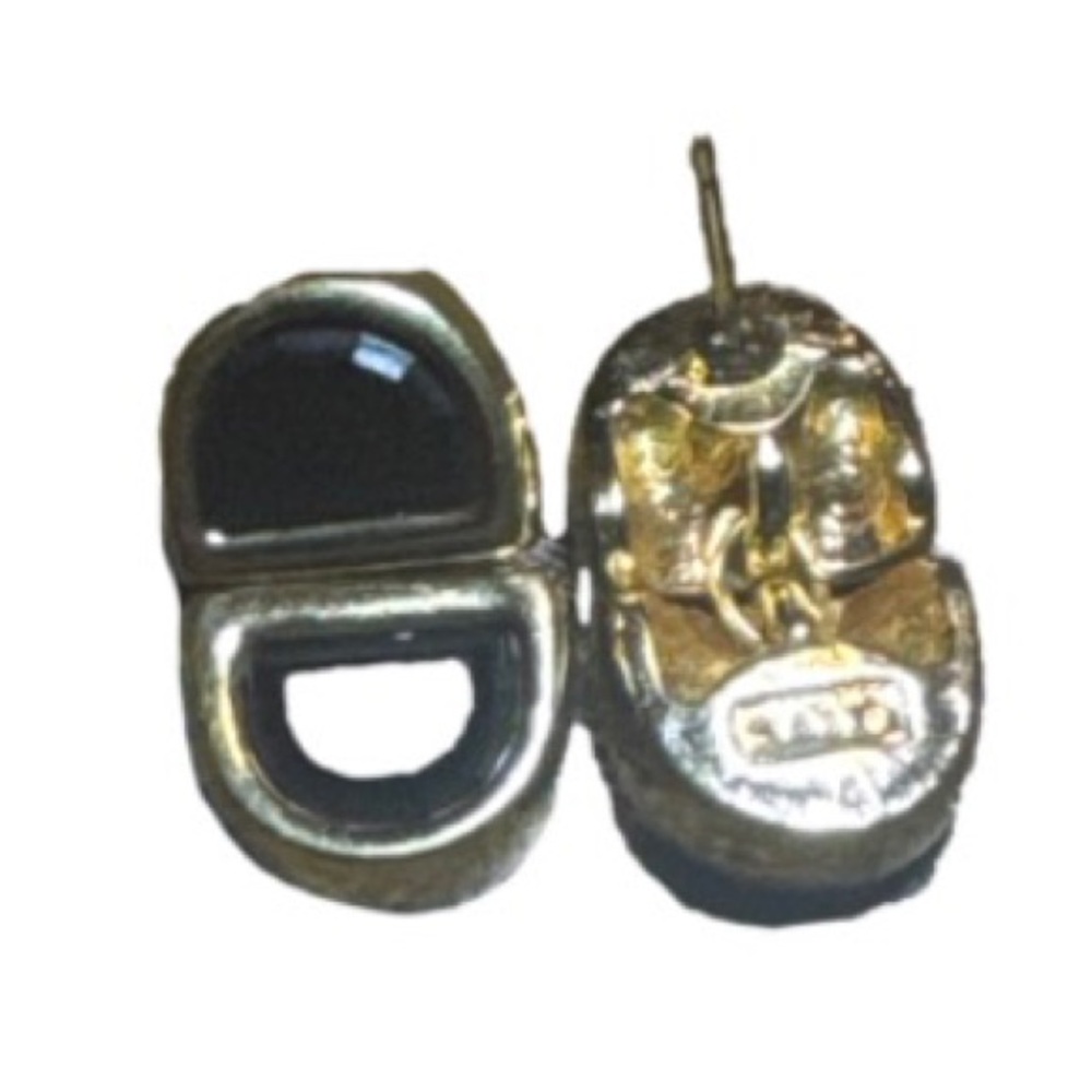Gold-tone Oval swavorski SAL Post Earrings with Black Inset
